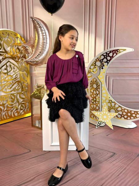 طقم بناتي عنابي وأسود رسمي – Elegant Burgundy & Black Girls Set